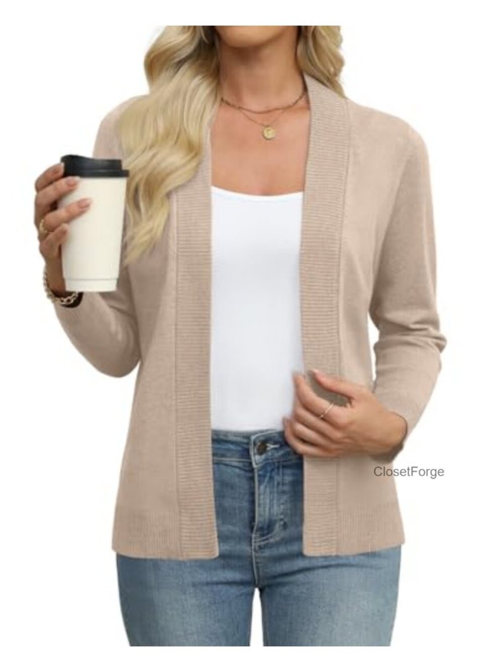 Lightweight Open Front Knit Cardigan Long Sleeve Ribbed Cuffs